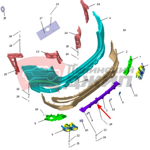 Накладка заднего бампера нижняя Knewstar 001